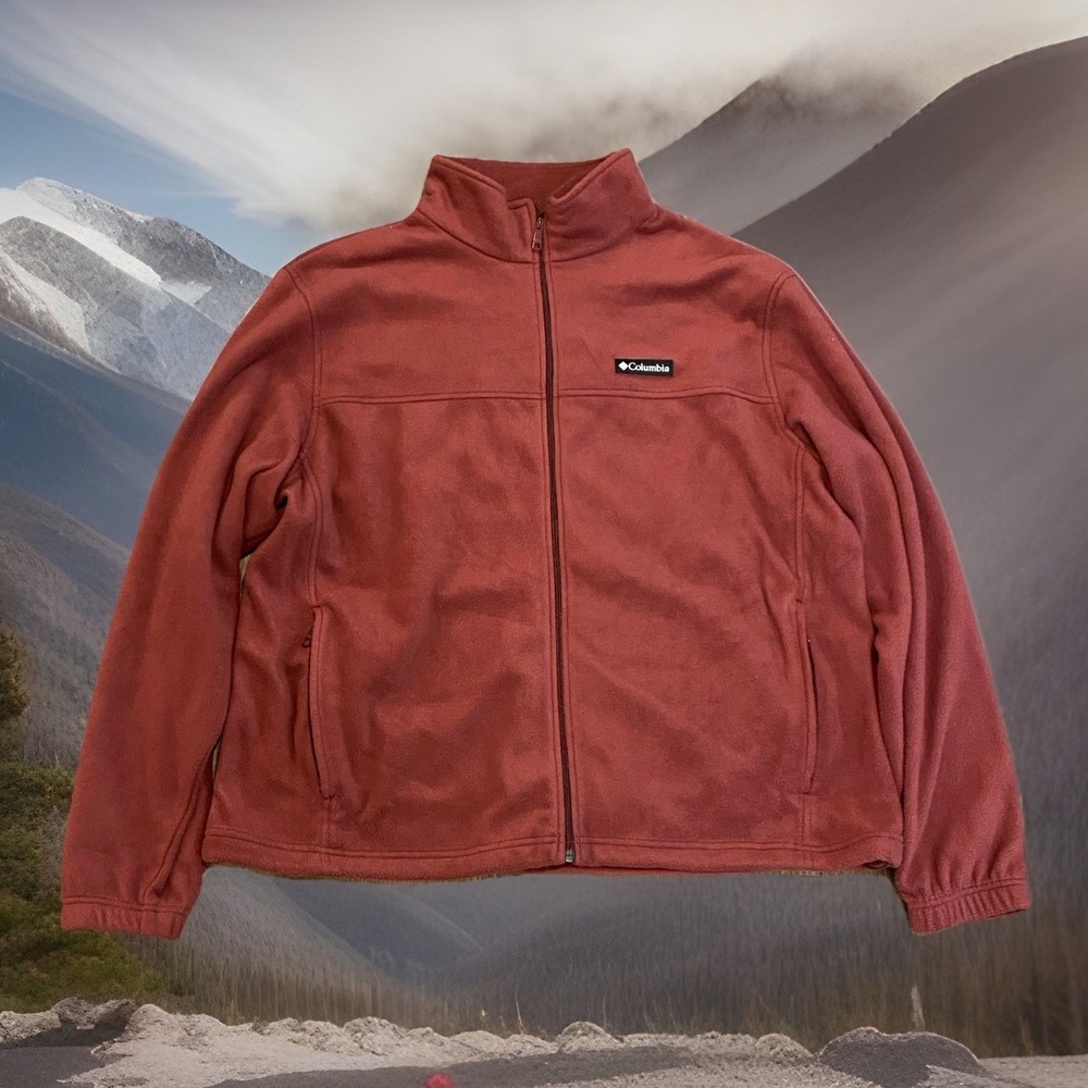 Columbia Men's Fleece Jacket XXL Full Zip Front Pockets Outdoor Hiking Red